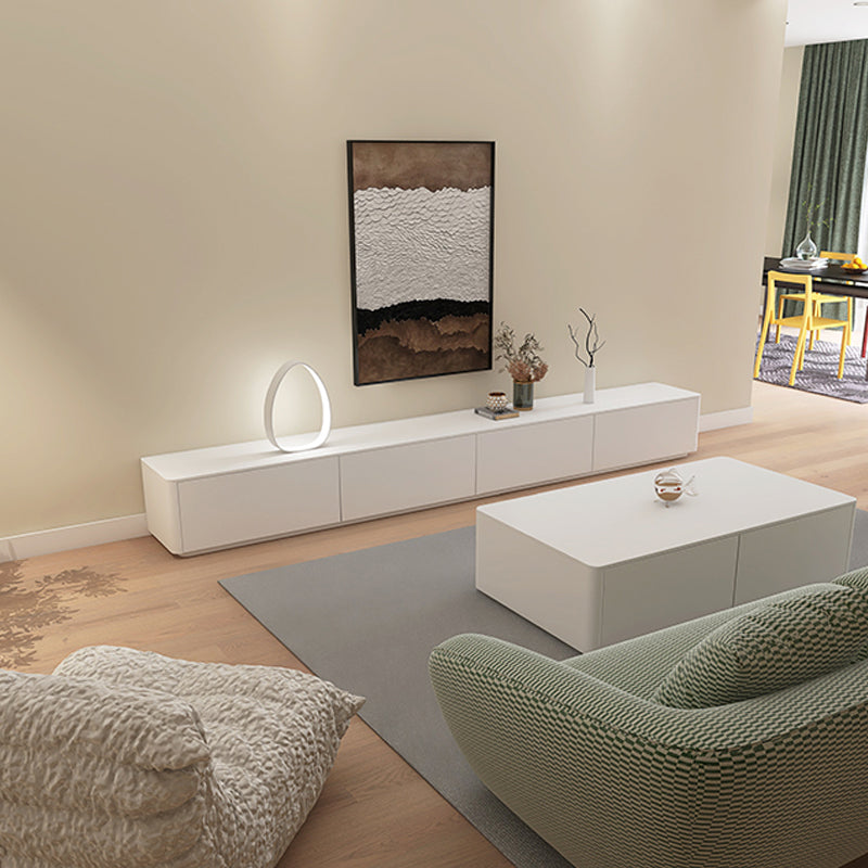 Supporto TV moderno in legno da 16" con contenitore chiuso, supporto TV bianco con cassetti