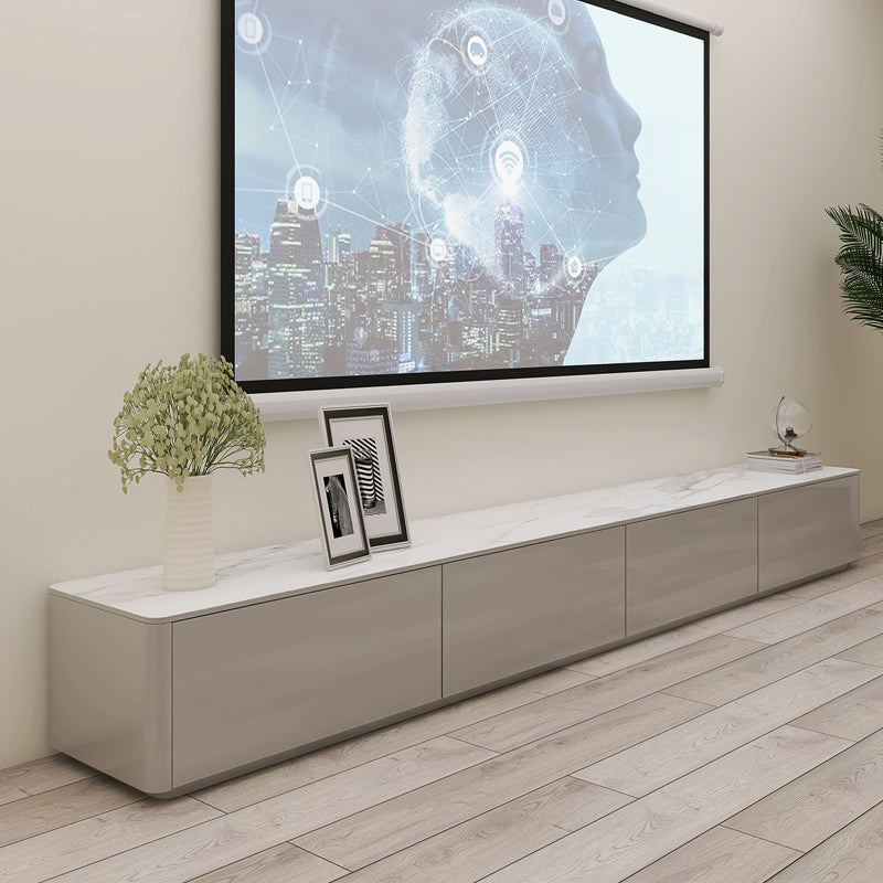 Supporto TV moderno in legno da 16" con contenitore chiuso, supporto TV bianco con cassetti