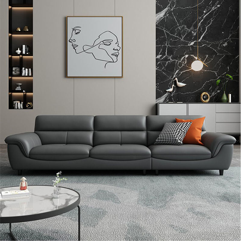 Modern 34.64" H Genuine Leather Pillow Top Arm Sofa for Living Room 94"L x 37"W x 35"H Clearhalo 'furn' 'furn_sofas' 'Furniture' 'Living Room Furniture' 'Sofa' 'sofas' 6241067