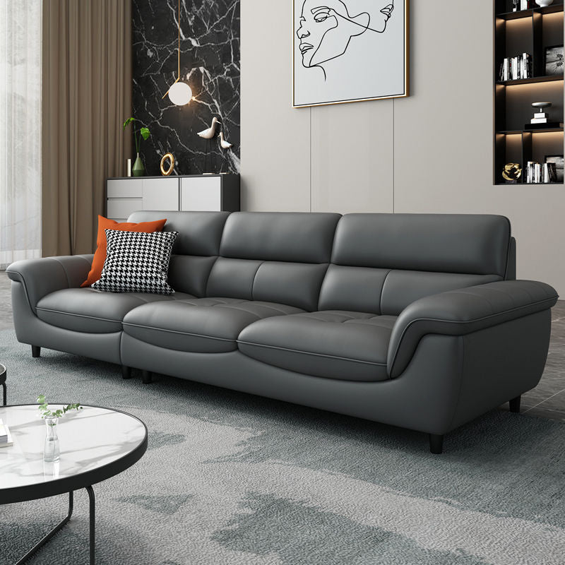 Modern 34.64" H Genuine Leather Pillow Top Arm Sofa for Living Room 110"L x 37"W x 35"H Clearhalo 'furn' 'furn_sofas' 'Furniture' 'Living Room Furniture' 'Sofa' 'sofas' 6241069