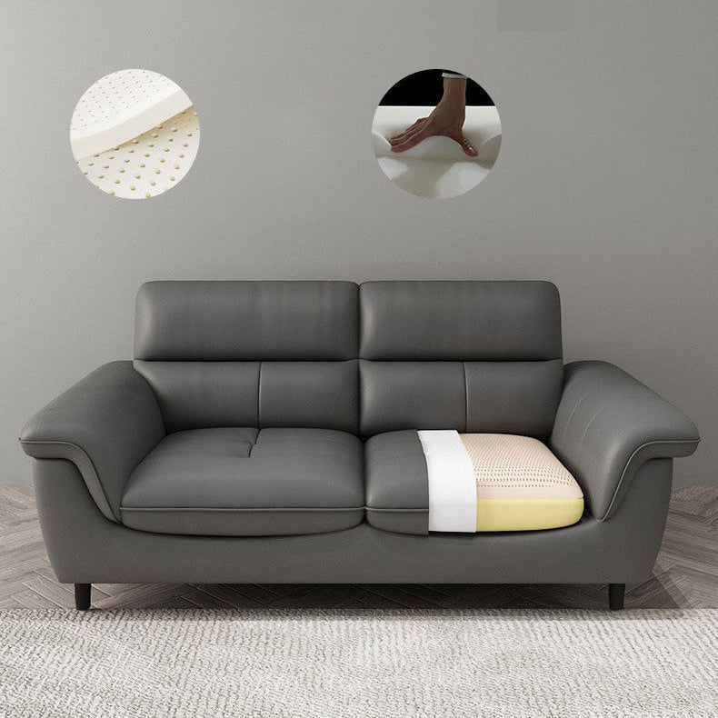 Modern 34.64" H Genuine Leather Pillow Top Arm Sofa for Living Room Clearhalo 'furn' 'furn_sofas' 'Furniture' 'Living Room Furniture' 'Sofa' 'sofas' 6241076