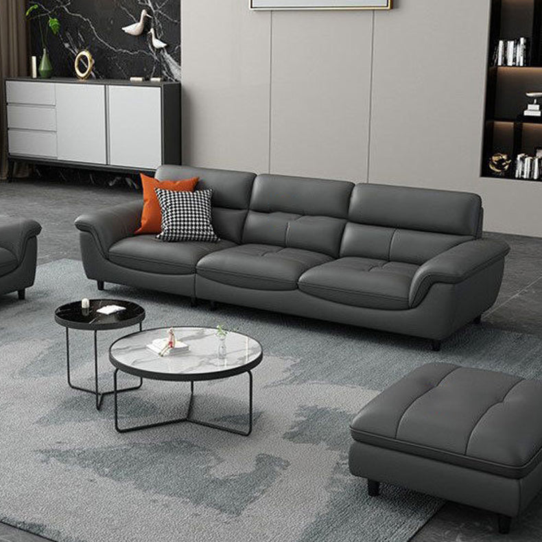 Modern 34.64" H Genuine Leather Pillow Top Arm Sofa for Living Room Clearhalo 'furn' 'furn_sofas' 'Furniture' 'Living Room Furniture' 'Sofa' 'sofas' 6241081