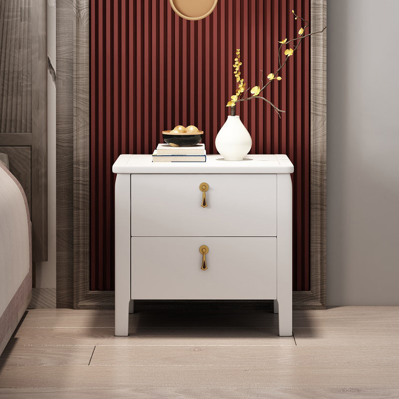 2 cassetti tavolino notturno moderno in legno in legno massiccio con gambe, alte 20 "