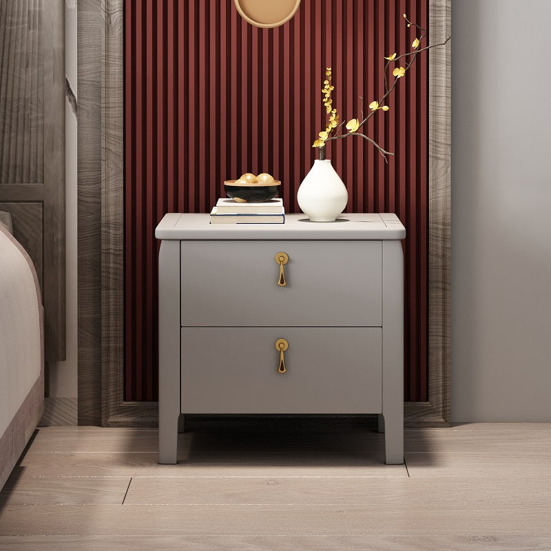 2 cassetti tavolino notturno moderno in legno in legno massiccio con gambe, alte 20 "