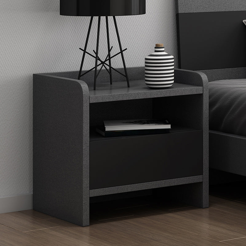 1 Drawer Wooden Night Table Contemporary Nightstand with 1 Shelf ,19.7 Tall Black 1 Piece Clearhalo 'Bedroom Furniture' 'furn' 'furn_night_stand' 'Furniture' 'night_stand' 'Nightstands' 6241411