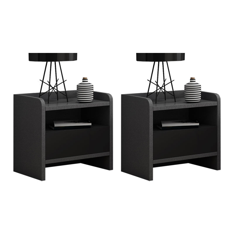 1 Drawer Wooden Night Table Contemporary Nightstand with 1 Shelf ,19.7 Tall Black 2 Piece Set Clearhalo 'Bedroom Furniture' 'furn' 'furn_night_stand' 'Furniture' 'night_stand' 'Nightstands' 6241412