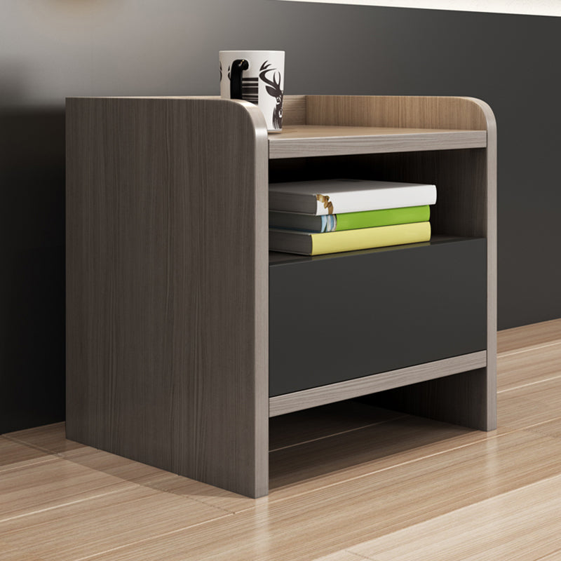 1 Drawer Wooden Night Table Contemporary Nightstand with 1 Shelf ,19.7 Tall Black-Brown 1 Piece Clearhalo 'Bedroom Furniture' 'furn' 'furn_night_stand' 'Furniture' 'night_stand' 'Nightstands' 6241413