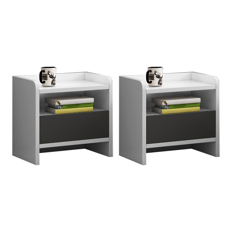 1 Drawer Wooden Night Table Contemporary Nightstand with 1 Shelf ,19.7 Tall White-Gray 2 Piece Set Clearhalo 'Bedroom Furniture' 'furn' 'furn_night_stand' 'Furniture' 'night_stand' 'Nightstands' 6241416