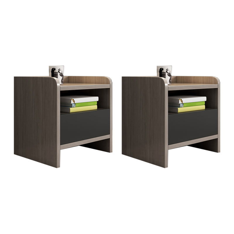 1 Drawer Wooden Night Table Contemporary Nightstand with 1 Shelf ,19.7 Tall Black-Brown 2 Piece Set Clearhalo 'Bedroom Furniture' 'furn' 'furn_night_stand' 'Furniture' 'night_stand' 'Nightstands' 6241418