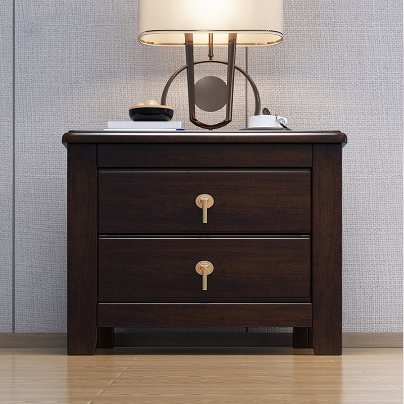 2 cajones Mesa nocturna contemporánea de madera sólida de madera espresso de madera