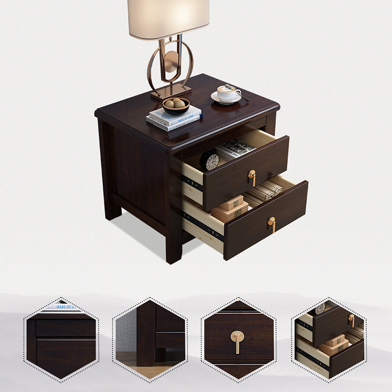 2 cajones Mesa nocturna contemporánea de madera sólida de madera espresso de madera