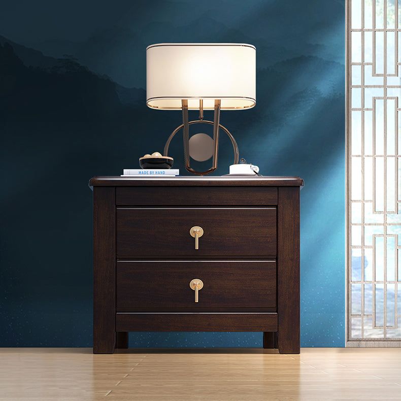 2 cajones Mesa nocturna contemporánea de madera sólida de madera espresso de madera