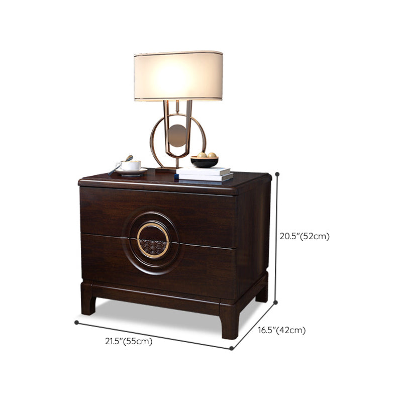2 cajones Mesa nocturna contemporánea de madera sólida de madera espresso de madera