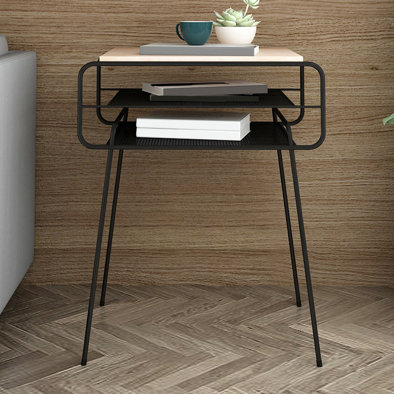 Iron Accent Table Nightstand Contemporary Bedside Cabinet with 2 Shelves ,21" Tall Black 1 Piece Clearhalo 'Bedroom Furniture' 'furn' 'furn_night_stand' 'Furniture' 'night_stand' 'Nightstands' 6241487