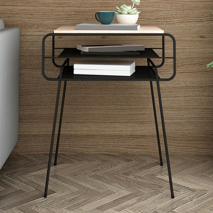 Iron Accent Table Nightstand Contemporary Bedside Cabinet with 2 Shelves ,21" Tall Black 1 Piece Clearhalo 'Bedroom Furniture' 'furn' 'furn_night_stand' 'Furniture' 'night_stand' 'Nightstands' 6241487
