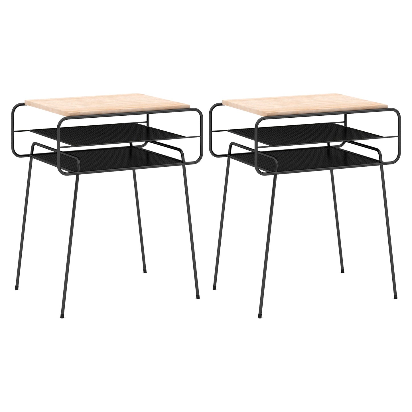 Iron Accent Table Nightstand Contemporary Bedside Cabinet with 2 Shelves ,21" Tall Black 2 Piece Set Clearhalo 'Bedroom Furniture' 'furn' 'furn_night_stand' 'Furniture' 'night_stand' 'Nightstands' 6241489