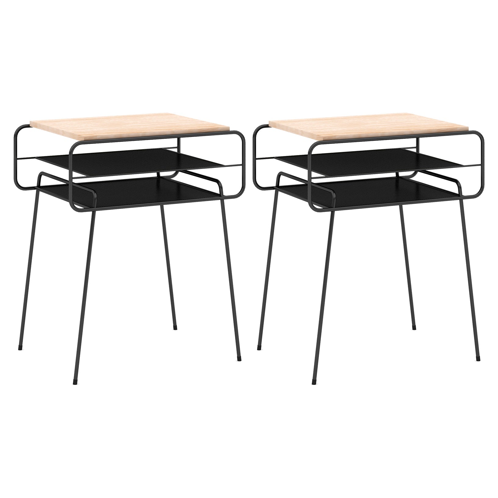 Iron Accent Table Nightstand Contemporary Bedside Cabinet with 2 Shelves ,21" Tall Black 2 Piece Set Clearhalo 'Bedroom Furniture' 'furn' 'furn_night_stand' 'Furniture' 'night_stand' 'Nightstands' 6241489