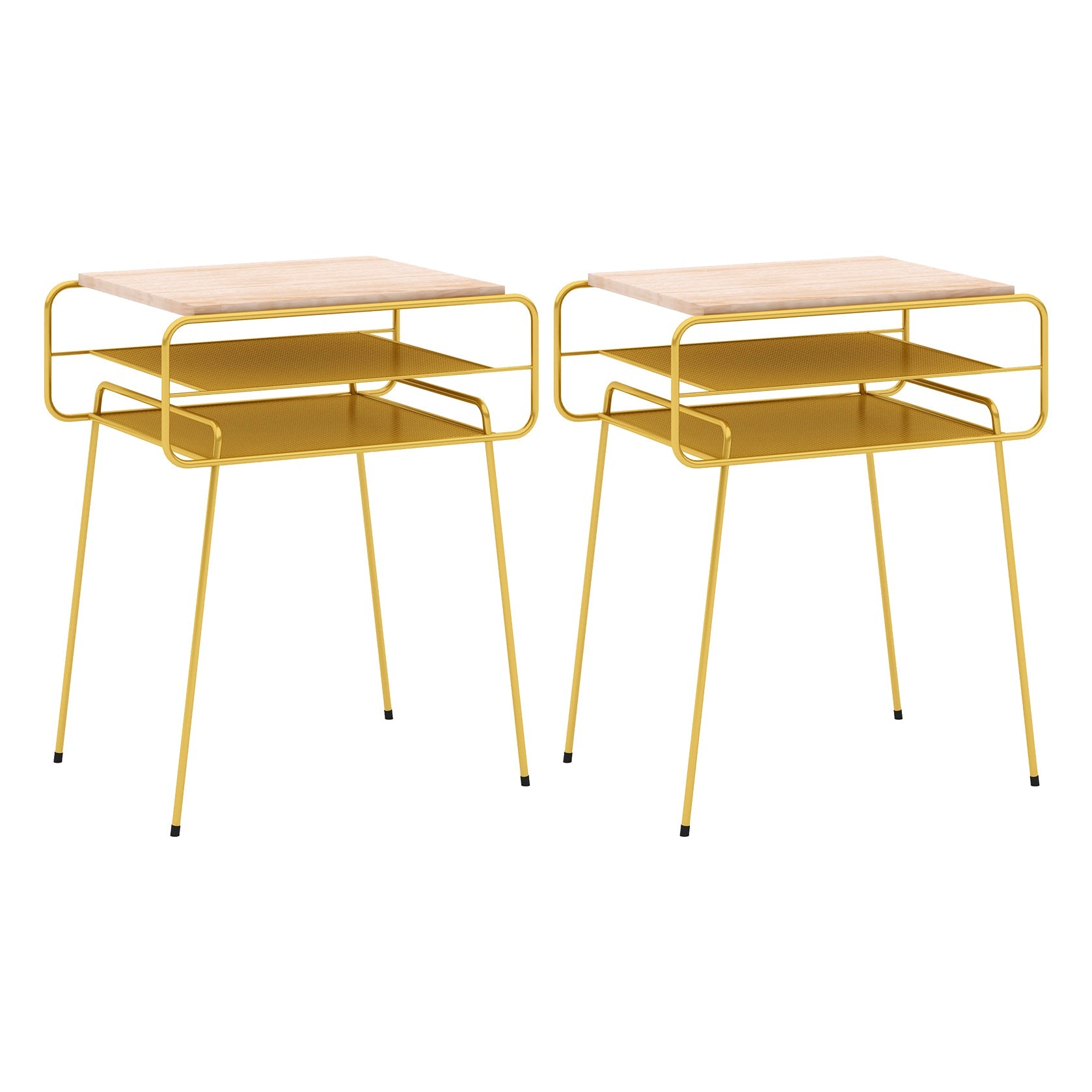 Iron Accent Table Nightstand Contemporary Bedside Cabinet with 2 Shelves ,21" Tall Gold 2 Piece Set Clearhalo 'Bedroom Furniture' 'furn' 'furn_night_stand' 'Furniture' 'night_stand' 'Nightstands' 6241492