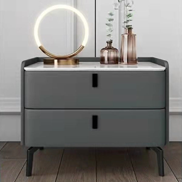 Modern Bed Nightstand Stone Accent Table Nightstand Cabinet with 2-drawer Dark Gray 1 Piece Clearhalo 'Bedroom Furniture' 'furn' 'furn_night_stand' 'Furniture' 'night_stand' 'Nightstands' 6241501