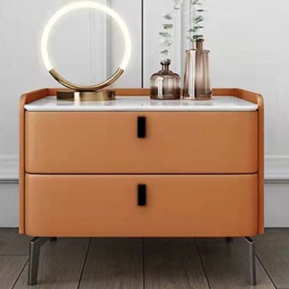 Modern Bed Nightstand Stone Accent Table Nightstand Cabinet with 2-drawer Orange 1 Piece Clearhalo 'Bedroom Furniture' 'furn' 'furn_night_stand' 'Furniture' 'night_stand' 'Nightstands' 6241502
