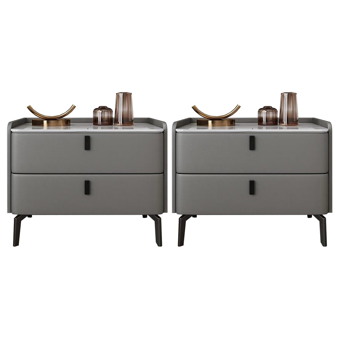 Modern Bed Nightstand Stone Accent Table Nightstand Cabinet with 2-drawer Grey 2 Piece Set Clearhalo 'Bedroom Furniture' 'furn' 'furn_night_stand' 'Furniture' 'night_stand' 'Nightstands' 6241505