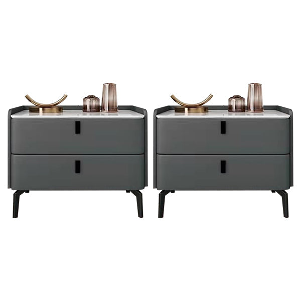 Modern Bed Nightstand Stone Accent Table Nightstand Cabinet with 2-drawer Dark Gray 2 Piece Set Clearhalo 'Bedroom Furniture' 'furn' 'furn_night_stand' 'Furniture' 'night_stand' 'Nightstands' 6241506