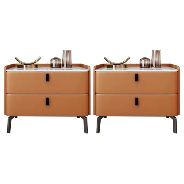 Modern Bed Nightstand Stone Accent Table Nightstand Cabinet with 2-drawer Orange 2 Piece Set Clearhalo 'Bedroom Furniture' 'furn' 'furn_night_stand' 'Furniture' 'night_stand' 'Nightstands' 6241508