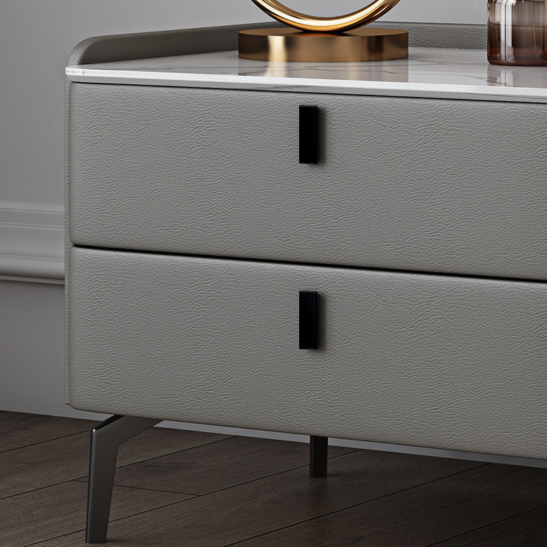 Modern Bed Nightstand Stone Accent Table Nightstand Cabinet with 2-drawer Clearhalo 'Bedroom Furniture' 'furn' 'furn_night_stand' 'Furniture' 'night_stand' 'Nightstands' 6241511