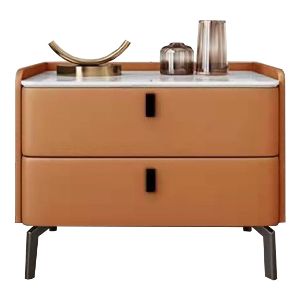 Modern Bed Nightstand Stone Accent Table Nightstand Cabinet with 2-drawer Clearhalo 'Bedroom Furniture' 'furn' 'furn_night_stand' 'Furniture' 'night_stand' 'Nightstands' 6241515