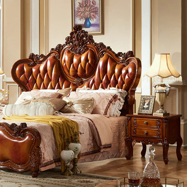 Mesa nocturna tradicional de madera roja Mesa de mesa con 2 cajones