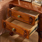 Mesa nocturna tradicional de madera roja Mesa de mesa con 2 cajones