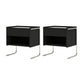 1 Drawer Glass Top Night Table Modern Mirrored Nightstand with Legs .19.7" Tall 20"L x 14"W x 20"H Black 2 Piece Set Clearhalo 'Bedroom Furniture' 'furn' 'furn_night_stand' 'Furniture' 'night_stand' 'Nightstands' 6241551