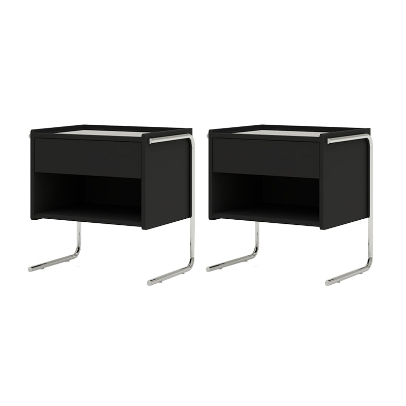 1 Drawer Glass Top Night Table Modern Mirrored Nightstand with Legs .19.7" Tall 20"L x 14"W x 20"H Black 2 Piece Set Clearhalo 'Bedroom Furniture' 'furn' 'furn_night_stand' 'Furniture' 'night_stand' 'Nightstands' 6241551