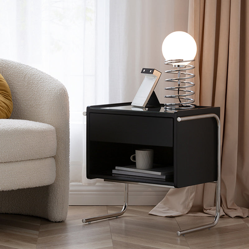 1 Drawer Glass Top Night Table Modern Mirrored Nightstand with Legs .19.7" Tall Clearhalo 'Bedroom Furniture' 'furn' 'furn_night_stand' 'Furniture' 'night_stand' 'Nightstands' 6241552