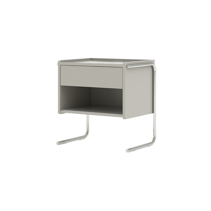 1 Drawer Glass Top Night Table Modern Mirrored Nightstand with Legs .19.7" Tall 20"L x 14"W x 20"H Cream Gray 1 Piece Clearhalo 'Bedroom Furniture' 'furn' 'furn_night_stand' 'Furniture' 'night_stand' 'Nightstands' 6241557