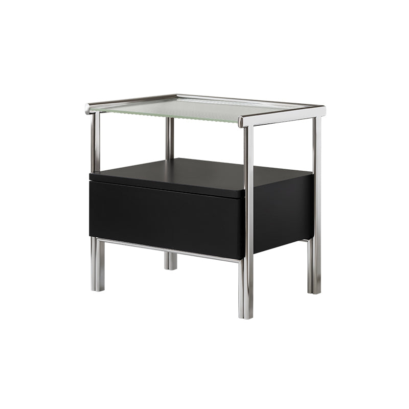 1 Drawer Glass Top Night Table Modern Mirrored Nightstand with Legs .19.7" Tall 20"L x 16"W x 20"H Gray Black 1 Piece Clearhalo 'Bedroom Furniture' 'furn' 'furn_night_stand' 'Furniture' 'night_stand' 'Nightstands' 6241558