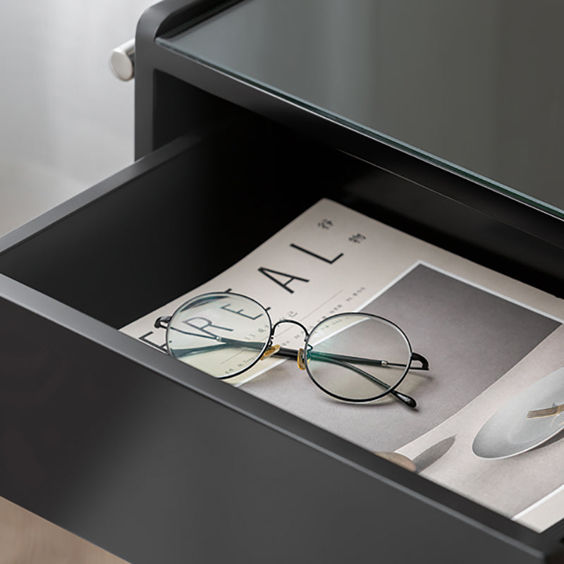 1 Drawer Glass Top Night Table Modern Mirrored Nightstand with Legs .19.7" Tall Clearhalo 'Bedroom Furniture' 'furn' 'furn_night_stand' 'Furniture' 'night_stand' 'Nightstands' 6241560
