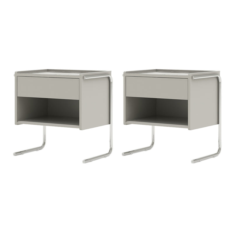 1 Drawer Glass Top Night Table Modern Mirrored Nightstand with Legs .19.7" Tall 20"L x 14"W x 20"H Cream Gray 2 Piece Set Clearhalo 'Bedroom Furniture' 'furn' 'furn_night_stand' 'Furniture' 'night_stand' 'Nightstands' 6241561