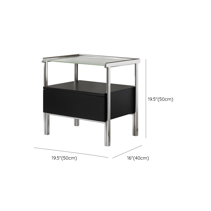 1 Drawer Glass Top Night Table Modern Mirrored Nightstand with Legs .19.7" Tall Clearhalo 'Bedroom Furniture' 'furn' 'furn_night_stand' 'Furniture' 'night_stand' 'Nightstands' 6241568