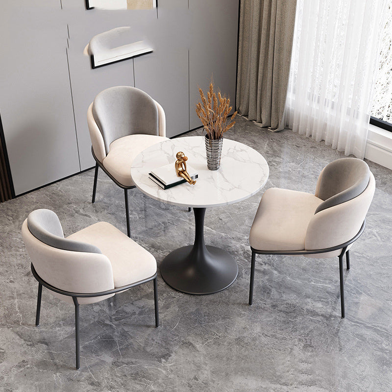 White Stone Dinette Set with Metal Base 1/3/4/5 Pieces Modern Round Table Set 4 Pieces: Table, 3 Chairs Clearhalo 'Dining Room Sets' 'Dining Tables & Seating' 'dining_room_set' 'furn' 'furn_dining_room_set' 'Furniture' 'Kitchen & Dining Furniture' 6241844