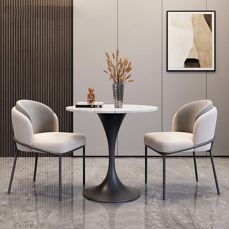 White Stone Dinette Set with Metal Base 1/3/4/5 Pieces Modern Round Table Set 3 Pieces: Table, 2 Chairs Clearhalo 'Dining Room Sets' 'Dining Tables & Seating' 'dining_room_set' 'furn' 'furn_dining_room_set' 'Furniture' 'Kitchen & Dining Furniture' 6241846