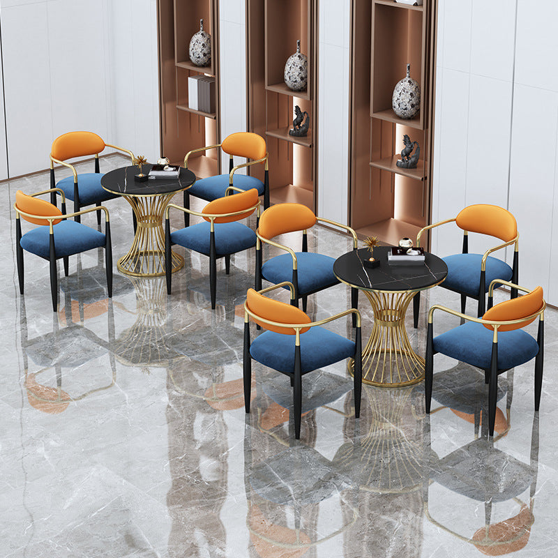 Ensemble de coin repas avec plateau en pierre noire et base en métal, ensemble de table à manger ronde moderne, 1/5 pièces