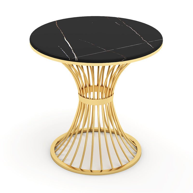 Ensemble de coin repas avec plateau en pierre noire et base en métal, ensemble de table à manger ronde moderne, 1/5 pièces