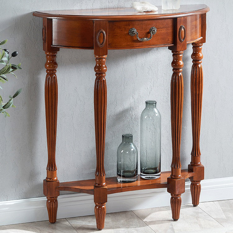 Solid Wood Half Moon Console Table 1-drawer 35.43" Tall Accent Table