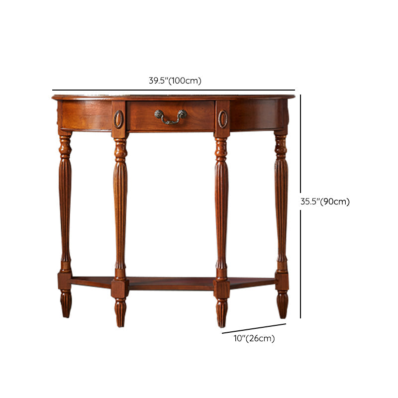 Solid Wood Half Moon Console Table 1-drawer 35.43" Tall Accent Table