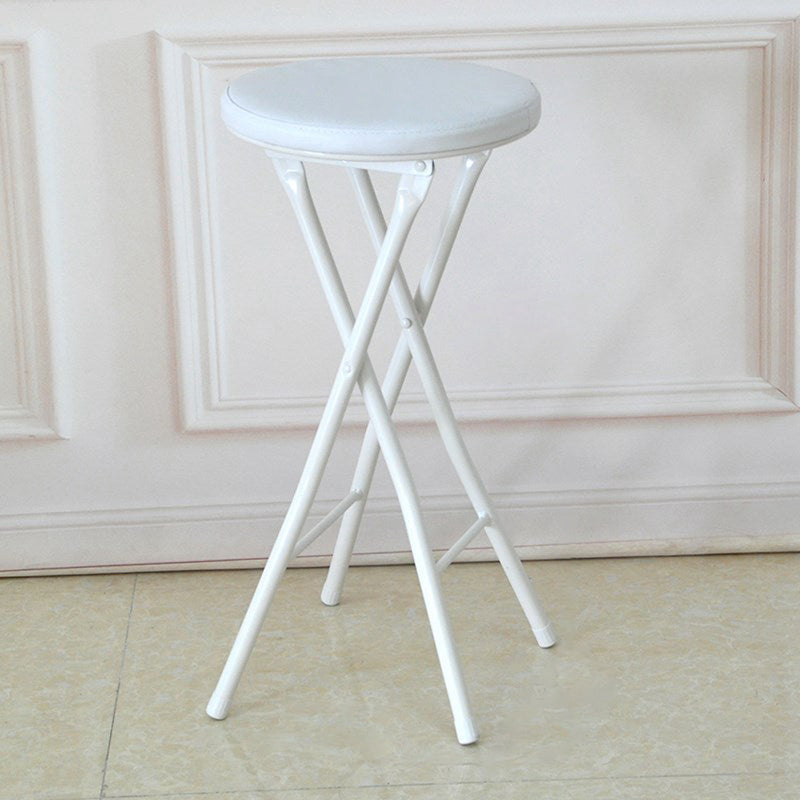 Modern Counter Chair Foldable Bistro Round Shape Cushion Chair with Metal 4 Legs White 1 Piece Clearhalo 'Bar Furniture' 'Bar Stools' 'bar_stools' 'furn' 'furn_bar_stools' 'Furniture' 'Kitchen & Dining Furniture' 6244347