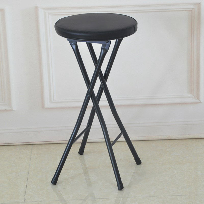 Modern Counter Chair Foldable Bistro Round Shape Cushion Chair with Metal 4 Legs Black 1 Piece Clearhalo 'Bar Furniture' 'Bar Stools' 'bar_stools' 'furn' 'furn_bar_stools' 'Furniture' 'Kitchen & Dining Furniture' 6244348
