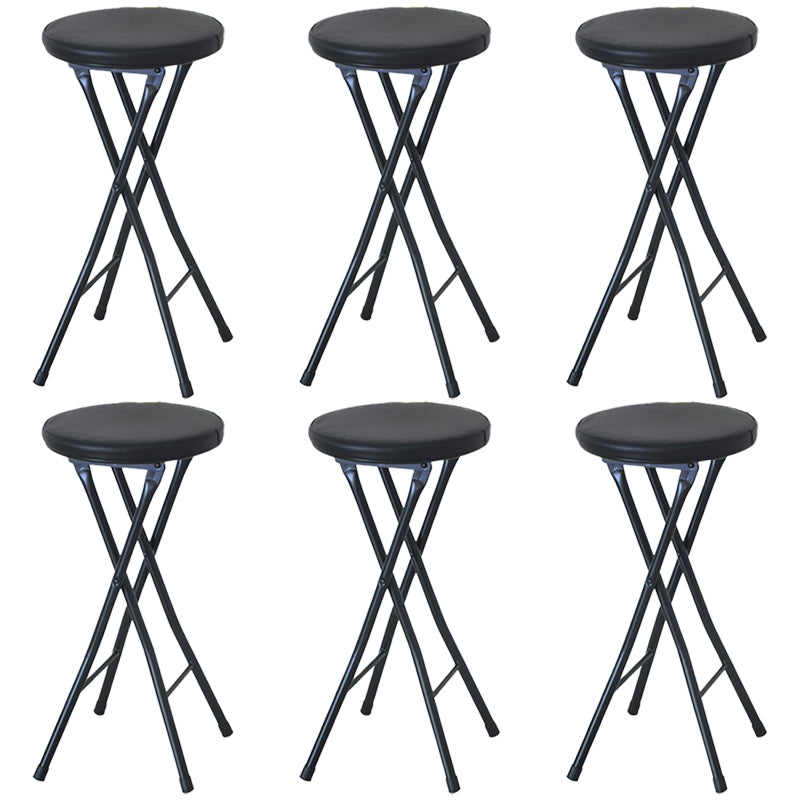 Modern Counter Chair Foldable Bistro Round Shape Cushion Chair with Metal 4 Legs Black 6 Piece Set Clearhalo 'Bar Furniture' 'Bar Stools' 'bar_stools' 'furn' 'furn_bar_stools' 'Furniture' 'Kitchen & Dining Furniture' 6244359