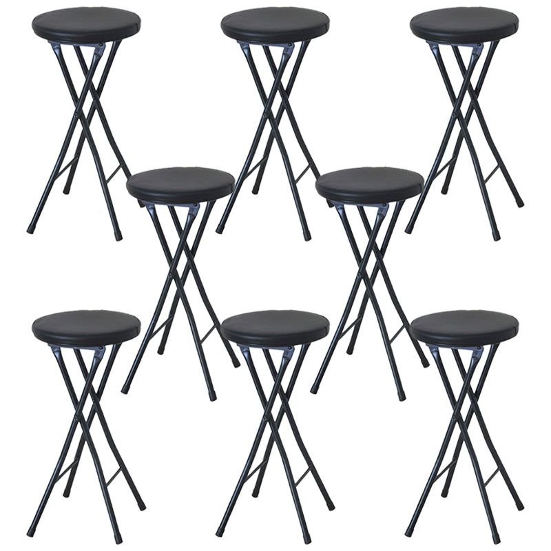 Modern Counter Chair Foldable Bistro Round Shape Cushion Chair with Metal 4 Legs Black 8 Piece Set Clearhalo 'Bar Furniture' 'Bar Stools' 'bar_stools' 'furn' 'furn_bar_stools' 'Furniture' 'Kitchen & Dining Furniture' 6244360