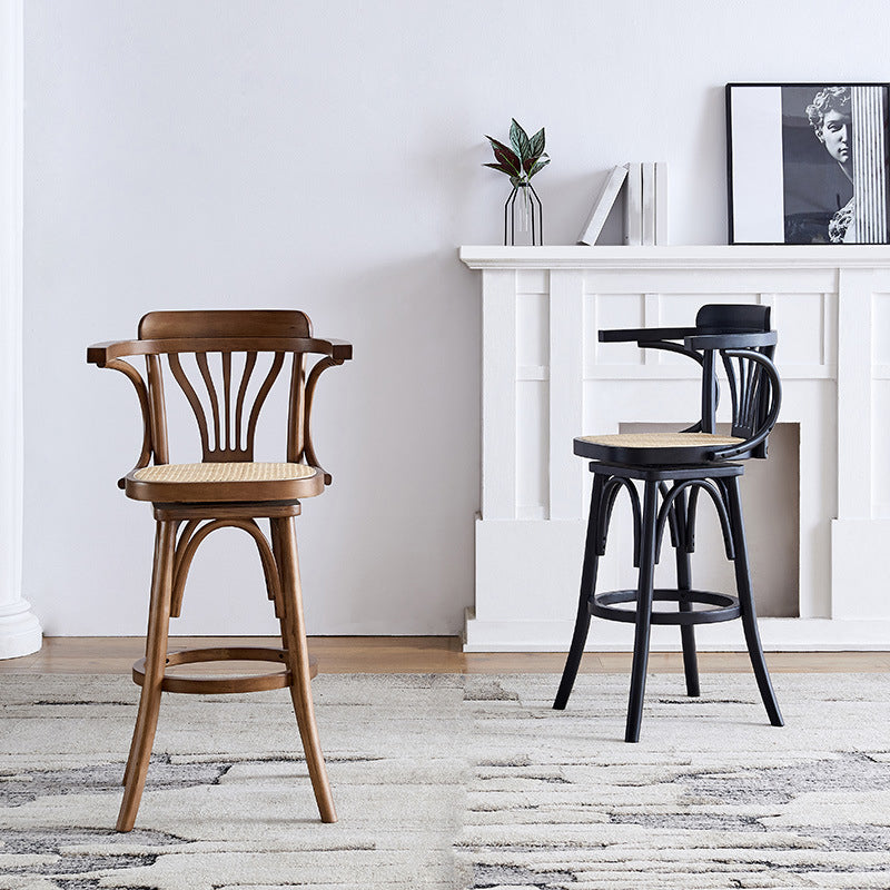 Contemporary Wood Counter Stools Rattan Bar Stool for Home Use